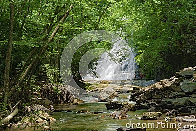 Two Swimmers at the Base of Cascades Falls, Giles County, Virginia, USA Editorial Stock Photo